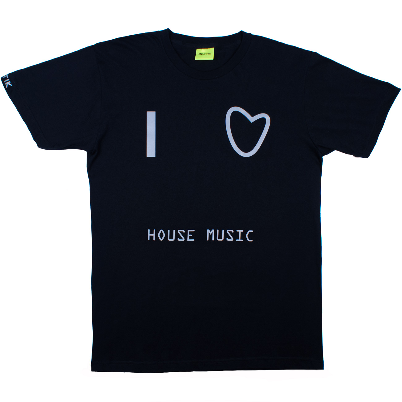 I Love House Music Silver Reflective Black T-Shirt